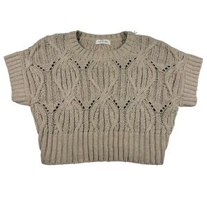 NWT M. Fredric Cali Crochet Top Taupe Short‎ Sleeve Sweater Womens Large